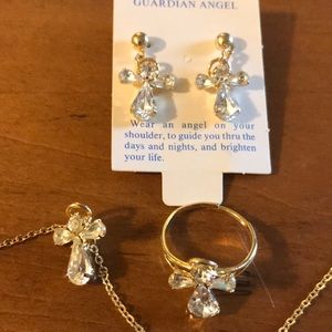 Gold Guardian Angel Set (earings, Ring, necklace)